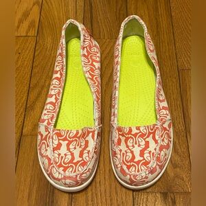 Womens Crocs Melbourne Lobster Red White Canvas Flats‎ Slip Ons Size 9